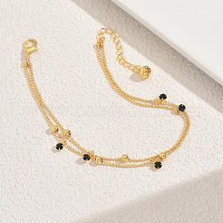 Brass & Black Acrylic Ball Chain Double Layer Anklets for Women Daily and Vacation Wear&nbsp;EO5794
