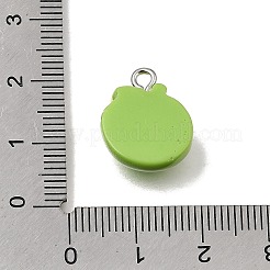 不透明樹脂模造食品ペンダント  アップルチャーム  プラチナ合金ループ付き  芝生の緑  17x14x6.5mm  穴：2mm&nbsp;RE-CBAAB56-09