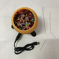 電気プラスチックシードビーズスピナー  調整可能な速度のビーズローダー  2本のステンレス鋼のカーブビーズ針で  ビーズをすばやくひもでつなぐため  オレンジ  10x4.5cm  内径：7.3のCM&nbsp;TOOL-F018-01