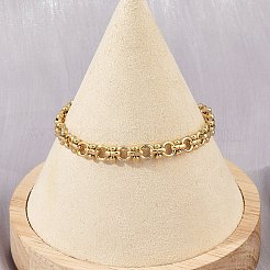 女性用304ステンレススチールリンクチェーンブレスレット  PVD真空メッキ  22KGP本金メッキ  フラットラウンド  6-3/4インチ（17.3cm）&nbsp;BJEW-Z143-22G-01
