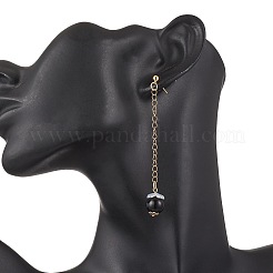 ガラスの模造真珠の丸いタッセルスタッドピアス  アクリルビーズキャップ、304ステンレススチールチェーンエクステンダー、真鍮スタッドピアス金具、真鍮フリクションイヤナット付き  ゴールドカラー  ブラック  81x12mm&nbsp;EJEW-JE06453-01