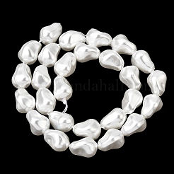電気メッキガラスシェルパールビーズ連売り  ナゲット  ホワイト  15x10~11mm  穴：0.8mm  約27個/連  15.51~15.63''（39.4~39.7センチメートル）&nbsp;BSHE-B009-B01-10x15mm
