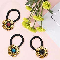 6色の合金ヘアタイ3個  ナイロンコード付き  イミテーションターコイズ付き  アンティーク黄金  30mm  2個/カラー&nbsp;DIY-CY0001-80A