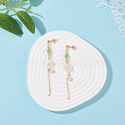 彼女のための長いタッセルダングルスタッドピアスとヒマワリナチュラルシェルビーズ  ビーズのドロップピアス  ゴールドカラー  カラフル  80mm  ピン：0.8mm&nbsp;X1-EJEW-TA00020