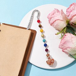 7 チャクラ宝石ビーズ & 天然レッド アベンチュリン ガラス ハート ウィッシング ボトル ペンダント ブックマーク  合金フックブックマーク  153mm&nbsp;AJEW-JK00313-03