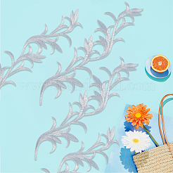 刺繍糸の衣類パッチ4組  花柄  銀  332x85x1mm&nbsp;PATC-GF0001-95B