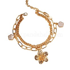 Alloy White Flower Charm Double Layer Chain Anklets for Women&nbsp;FS-WG4B964-01