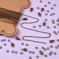 Diyの3mの楕円形の真鍮製アズキチェーンネックレス作成キット  10個のカニカンと50個の丸カン  アンティークブロンズ  リンク：2x1.5x0.5mm  3 M&nbsp;DIY-FS0001-21AB