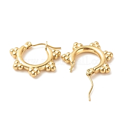 イオンプレーティング（IP）304ステンレススチールフラワーフープピアス（女性用）  ゴールドカラー  19x21mm  ピン：0.8mm&nbsp;X-EJEW-K242-05G