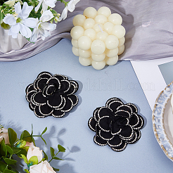 2個の花柄ポリエステル靴バックルクリップ  樹脂ラインストーン付き  ブラック  75x72x11~23mm&nbsp;DIY-FH0010-56A