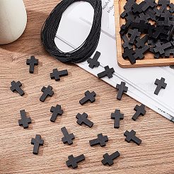 クロスペンダントネックレスのDIYキット  木製ペンダントを含む  ポリエステルワックスコード  ブラック  ペンダント：100個/箱&nbsp;WOOD-NB0002-08