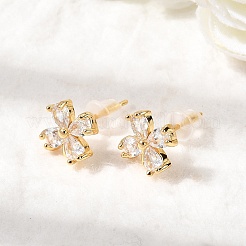 Flower Brass Micro Pave Clear Cubic Zirconia Stud Earrings&nbsp;EJEW-P331-10G