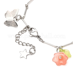3Pcs 3 Colors Spray Painted Glass Beads & 201 Stainless Steel Charm Brascelets&nbsp;BJEW-JB12419