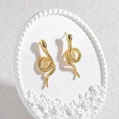 女性用304ステンレススチールスタッドピアス  ヘビ  18KGP本金メッキ  29x12mm&nbsp;EJEW-M095-02G