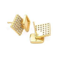 Rhombus Brass Micro Pave Clear Cubic Zirconia Stud Earring Findings&nbsp;KK-D102-03G