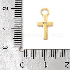 925スターリングシルバーペンダント  ゴールドカラー  スタンプ925個付き  クロス  15.5x7.5x1mm  穴：2.5mm&nbsp;STER-Z012-04G-05