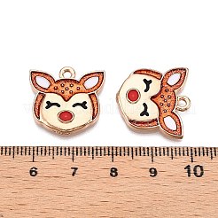 クリスマステーマラックメッキ合金エナメルペンダント  カドミウムフリー＆鉛フリー  ライトゴールド  鹿のチャーム  砂茶色  19.5x19.5x2.5mm  穴：1.8mm&nbsp;ENAM-T021-13KCG