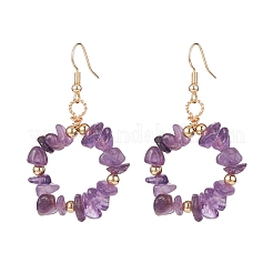 Natural Gemstone Chips Braided Ring Dangle Earrings&nbsp;EJEW-JE04986