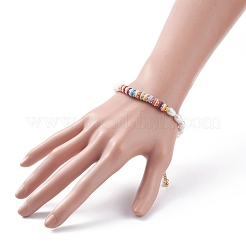 ナチュラルパール＆ポリマークレイビーズブレスレット  女性のためのプレッピーブレスレット  カラフル  7-5/8インチ（19.25cm）&nbsp;BJEW-TA00085