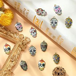 合金エナメルチャーム  カドミウムフリー＆鉛フリー  砂糖の頭蓋骨  ライトゴールド  ミックスカラー  22x13x2mm  穴：2mm&nbsp;ENAM-CJ0001-37