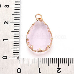 クリアガラスペンダント  ティアドロップ  真鍮エッジ付き  多面カット  パールピンク  22~22.5x13.5~14x5~6mm  穴：2~2.2mm&nbsp;KK-N283-02H-G