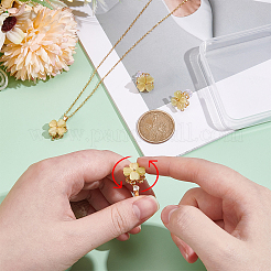 Brass Cat Eye Rotatable Clover Stud Earrings & Cuff Ring Ring & Titanium Steel Pendant Necklace&nbsp;SJEW-UN0001-25