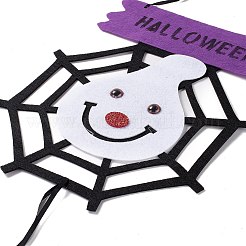 ハロウィーン テーマ フェルト布ぶら下げドア サイン  壁飾り  屋内用装飾小道具  アウトドア  クモの巣とカボチャのジャック・オー・ランタン  ブラック  625mm&nbsp;LS-HJEW-B005-01