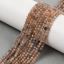 天然マルチムーンストーン ビーズ 連売り  多面カット  ラウンド  3mm  穴：0.7mm  約120~130個/連  15.35~15.59インチ（39~39.6cm）&nbsp;G-L597-C06-01