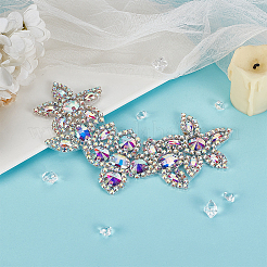 ラインストーン糸アイロン/縫い付けパッチ  ガム入り  布のアップリケ  花  ホワイト  105x180x6mm&nbsp;PATC-WH0012-81B