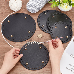 5個 5スタイル フラットラウンド PUレザー編みかぎ針編みバッグ ネイルボトムシェイパーパッド  合金ネイル付き  バッグボトムアクセサリー用  ブラック  12.2~19x0.36~1cm  穴：5mm  1個/スタイル&nbsp;DIY-PH0013-88