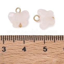 天然石ローズクォーツペンダント  真鍮製のループが付いた、多面カットの蝶のチャーム  18KGP本金メッキ  ラックめっき  長持ちメッキ  鉛フリー＆カドミウムフリー  10x10x4.5mm  穴：1.8mm&nbsp;KK-D289-61G-01