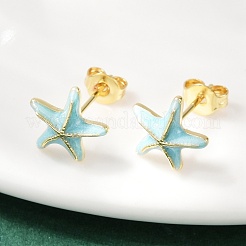 真鍮エナメルスタッドピアス  18KGP本金メッキ  ヒトデ  10x10mm&nbsp;EJEW-R032-07G-01