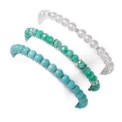 3Pcs 3 Styles Round Glass & Synthetic Turquoise Beads Stretch Bracelets Sets for Women&nbsp;BJEW-JB11654