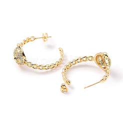 Cubic Zirconia C-shape with Bear Stud Earrings&nbsp;EJEW-C023-10G