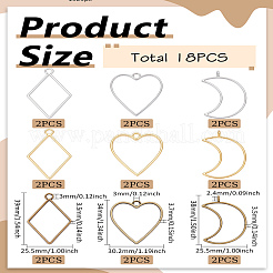 18Pcs 9 Styles Rack Plating Alloy Rectangle Open Back Bezel Pendants&nbsp;FIND-LP0004-71