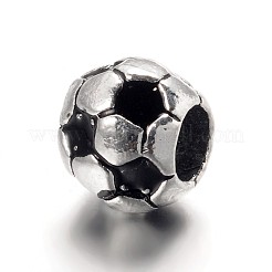 大きな穴サッカー/サッカーボール合金エナメルヨーロッパビーズ  スポーツビーズ  アンティークシルバー  ブラック  9x8mm  穴：4.2mm&nbsp;MPDL-L013-02B