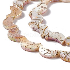 ドローベンチ スタイルの天然淡水シェル ビーズ 連売り  ABカラーメッキ  ムーン  カラフル  12~15x9x3mm  穴：0.7mm  約25個/連  14.57~14.96インチ（37~38cm）&nbsp;SHEL-F003-05