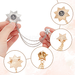 4Pcs 2 Colors Zinc Alloy Star with Crown Hanging Chain Brooch&nbsp;JEWB-GA0001-19