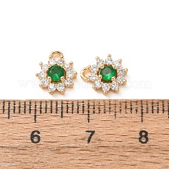 真鍮製マイクロパヴェキュービックジルコニアチャーム  花のチャーム  ラックめっき  長持ちメッキ  カドミウムフリー＆鉛フリー  18KGP本金メッキ  濃い緑  9x8x3.5mm  穴：1.2mm&nbsp;CU-K002-39G-D