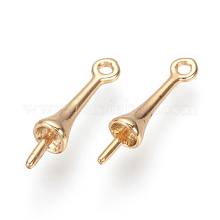 真鍮ヒートンキャップペンダント  ハーフドリルビーズ用  ニッケルフリー  18KGP本金メッキ  16x4mm  穴：1mm  ピン：1mm&nbsp;KK-Q675-89