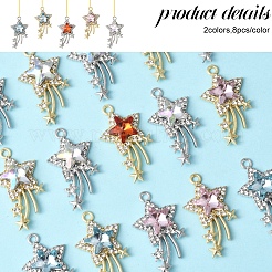 16色ラックメッキ合金アクリルパーツ2個  スターのチャーム  プラチナ·ゴールデン  30.5x16.5x5.5mm  穴：1.8mm  8個/カラー&nbsp;FIND-FS0003-40