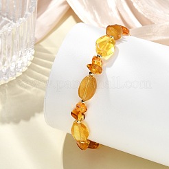 Natural Amber & Brass Beaded Bracelets for Women&nbsp;BJEW-JB13697