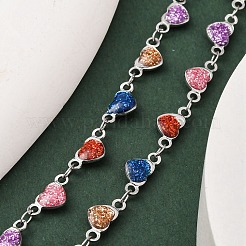 304 Stainless Steel Colorful Enamel Glitter Heart Link Cahin Necklaces for Women&nbsp;NJEW-K255-27P