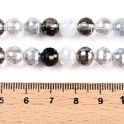 電気メッキガラスビーズ連売り  多面カット  ラウンド  ブラック  8mm  穴：1.4mm  約50~51個/連  14.33''~14.69''（36.4~37.3センチメートル）&nbsp;GLAA-Z006-01E