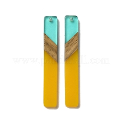 不透明な樹脂とクルミ材の大きなペンダント  長方形チャーム  ミックスカラー  51.5x7.5x3.5mm  穴：2mm&nbsp;RESI-D060-C