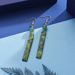 ダングルピアス  天然および合成宝石用原石の丸いビーズ  セルロースアセテート（レジン）ペンダントと18KGP本金メッキ真鍮ピアスフック  長方形  89mm  ピン：0.7mm&nbsp;EJEW-JE04054