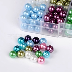 10色環境に優しい真珠光沢のある丸いガラスパールビーズ  染め  ミックスカラー  8mm  穴：1mm  約23個 /コンパートメント  230個/箱&nbsp;HY-PH0004A-8mm-01