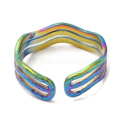 イオンプレーティング(IP) 304 ステンレススチール トリプルライン オープンカフリング 女性用  虹色  usサイズ7（17.3mm）&nbsp;RJEW-M149-02RC