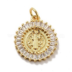 Flat Round with Saint Brass Micro Pave Clear Cubic Zirconia Pendants&nbsp;KK-G419-25G