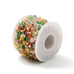 カラフルなキャットアイフラットラウンド＆プラスチックパールビーズチェーン  真鍮アズキチェーン付き  鉛フリー＆カドミウムフリー  溶接されていない  スプールで  18KGP本金メッキ  5.5x6x3mm&nbsp;CHC-G017-13G-1